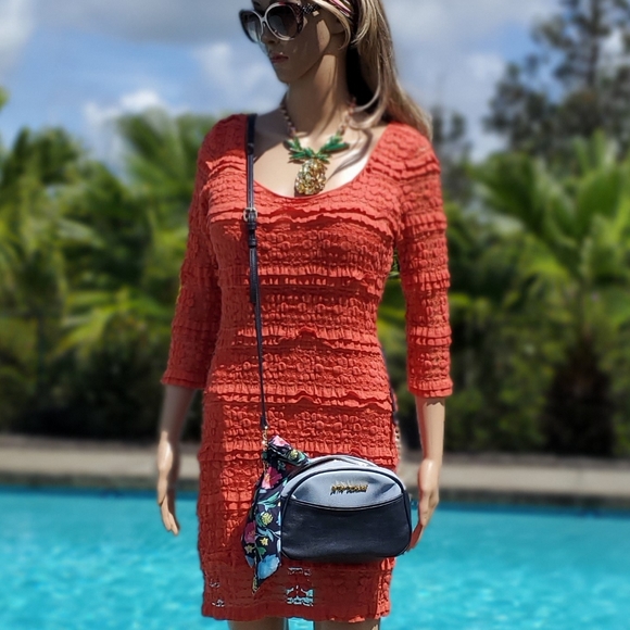 Betsey Johnson Black Crossbody with Scarf-NEW WITH TAGS, Navy & light Blue - Picture 12 of 17